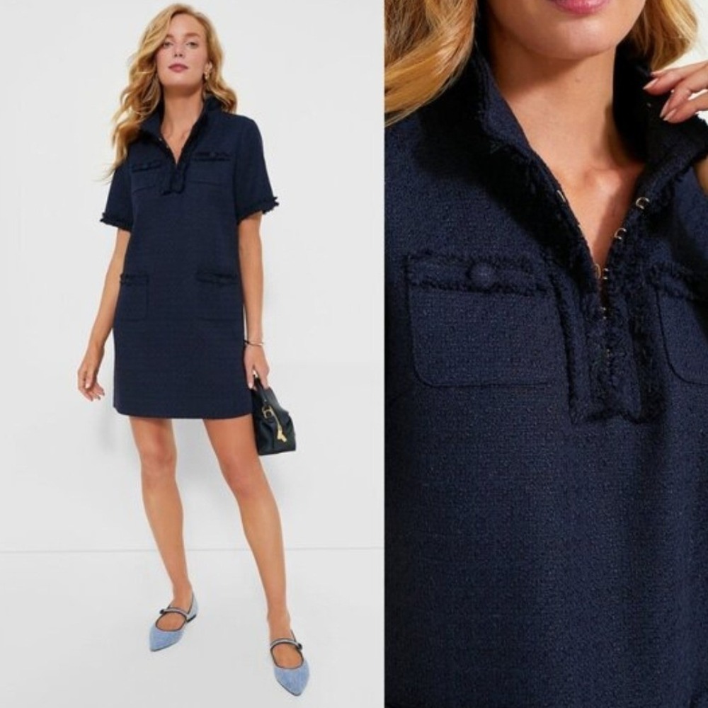 Pomander Place Black Tweed Fringe Trim Shift Mini Dress B1539 Womens Small